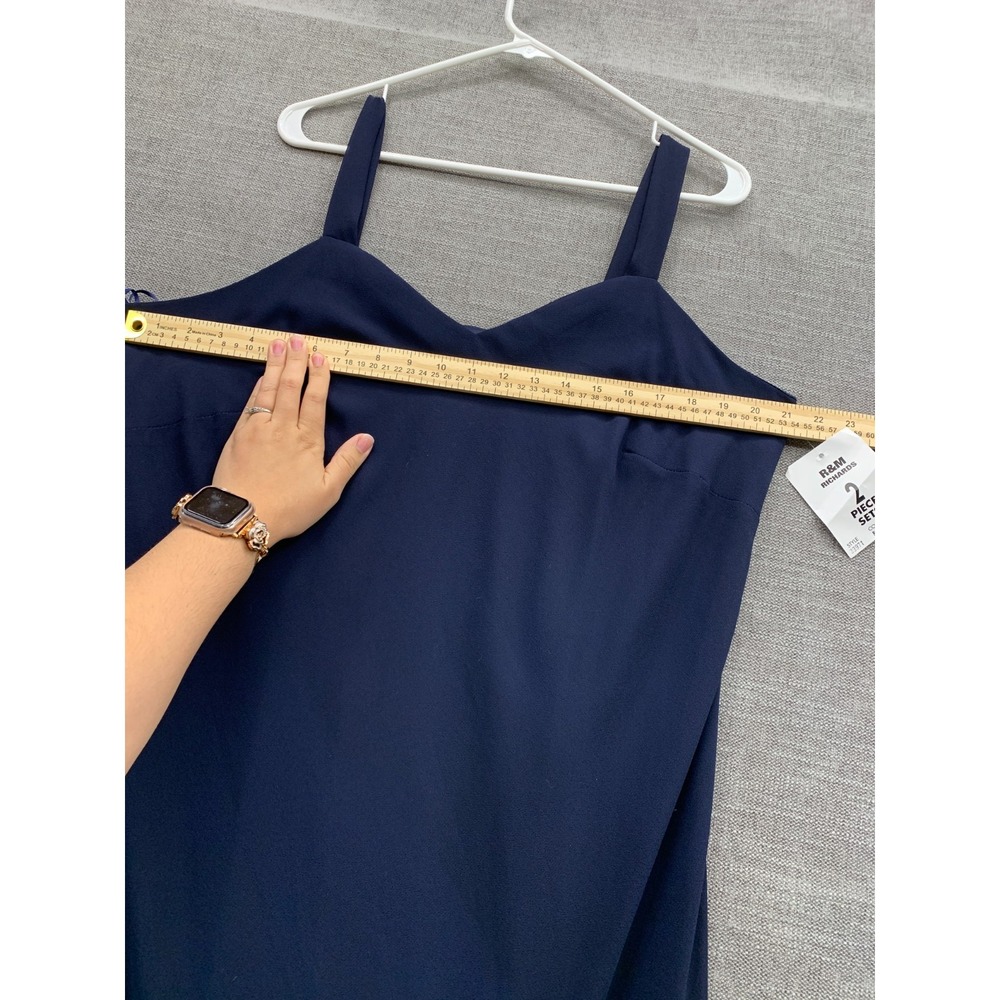 R&M Richards 2 Pieces Set Dress Womens 16 Navy Beaded Side Slit Sleeveless - Picture 5 of 10